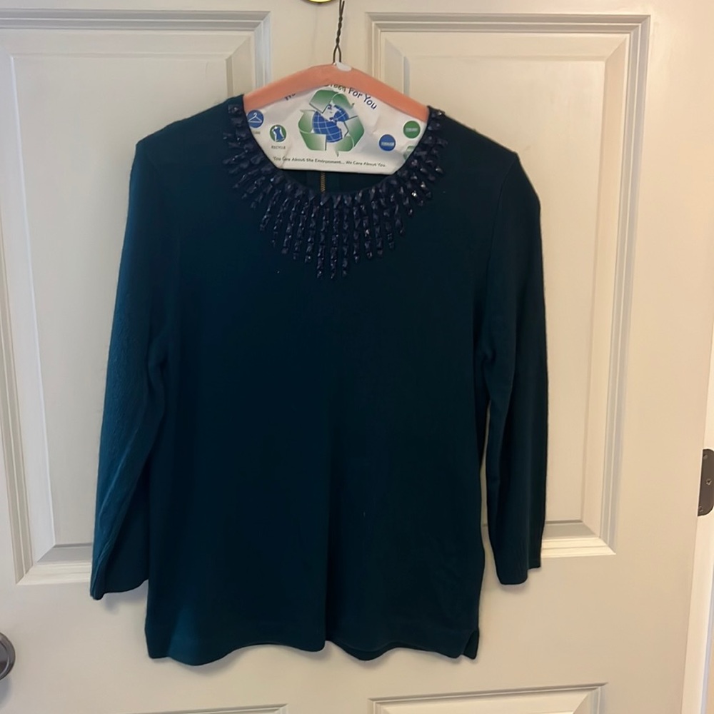 NEW Jcrew sweater. Green with decorative beading at collar.